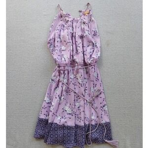 Takara Dress Womens S Purple Floral Halter Mini Sleeveless Tassel Belt 8032PTRTJ